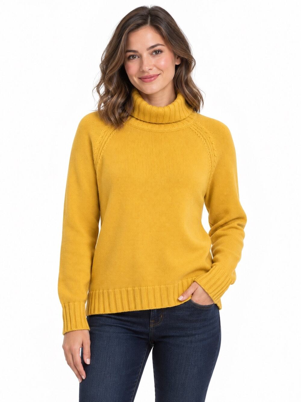 Pria Mustard Yellow Turtleneck Raglan Knit Sweater